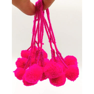 Fuchsia Pink Beaded Pom-Pom Tassels Latkan, Pompom Decorations, Pom poms